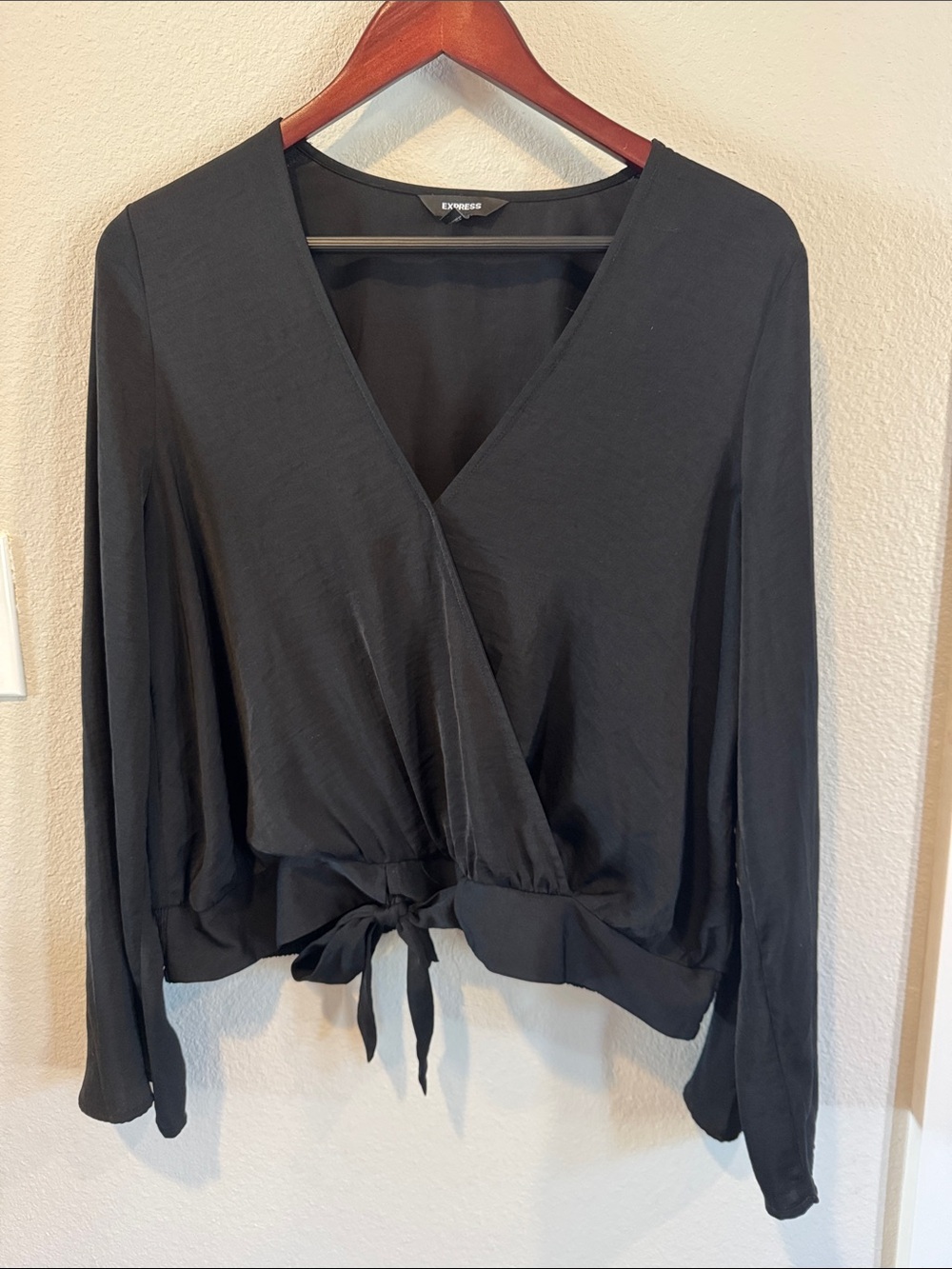 Express Black Wrap Tie-Front Blouse